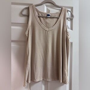 Old Navy Beige and Brown Striped Tank Top